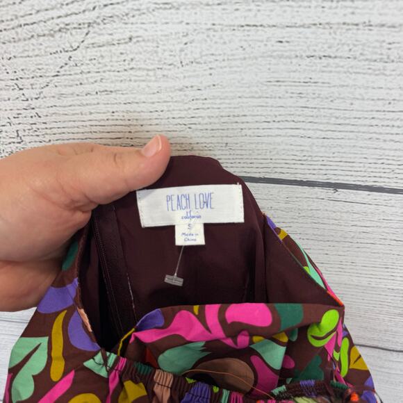 Peach Love Women's Square Neck Puff Sleeve Burgundy Colorful Dress Size Small - Picture 9 of 9